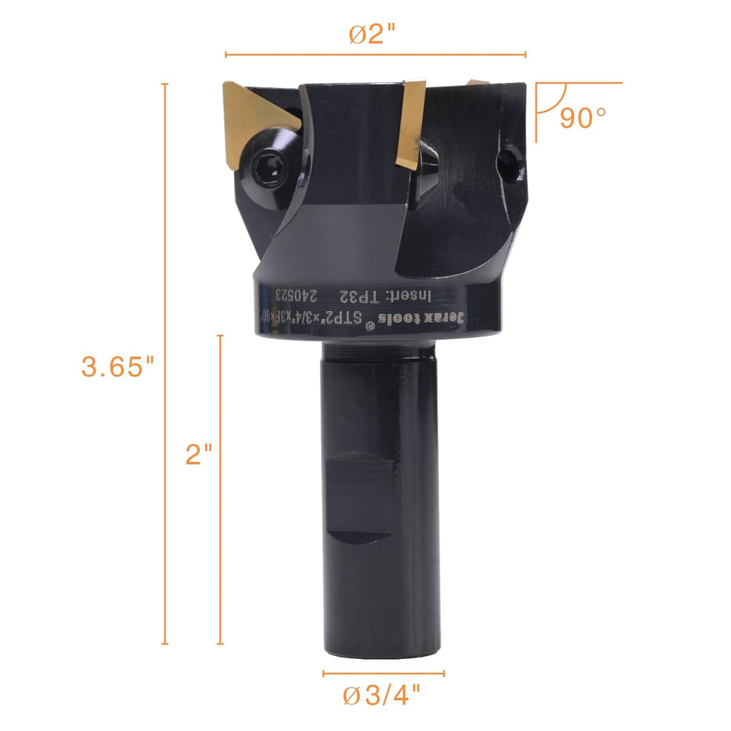 3/4" Shank Indexable End Mill, 2" Cutting Diameter with 3 Pcs Replaceable Carbide Inserts