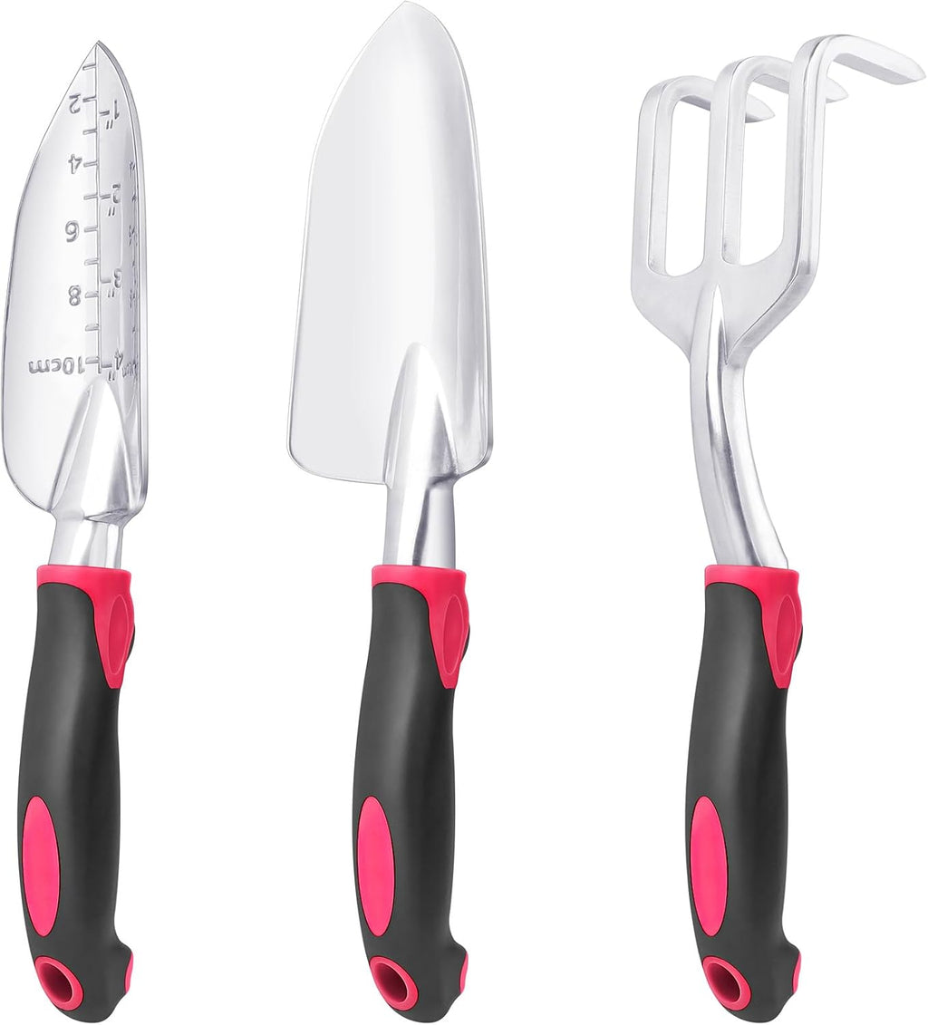 Garden Tools Set, 3 Pack Heavy Duty Gardening Tools Set Include Garden Shovel, Transplant Trowel and Hand Rake with