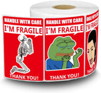 Funny Fragile Stickers for Shipping Moving | 500Pcs 4 Humorous Design for Handle with Care, 2×3 Inch Suitable Labels