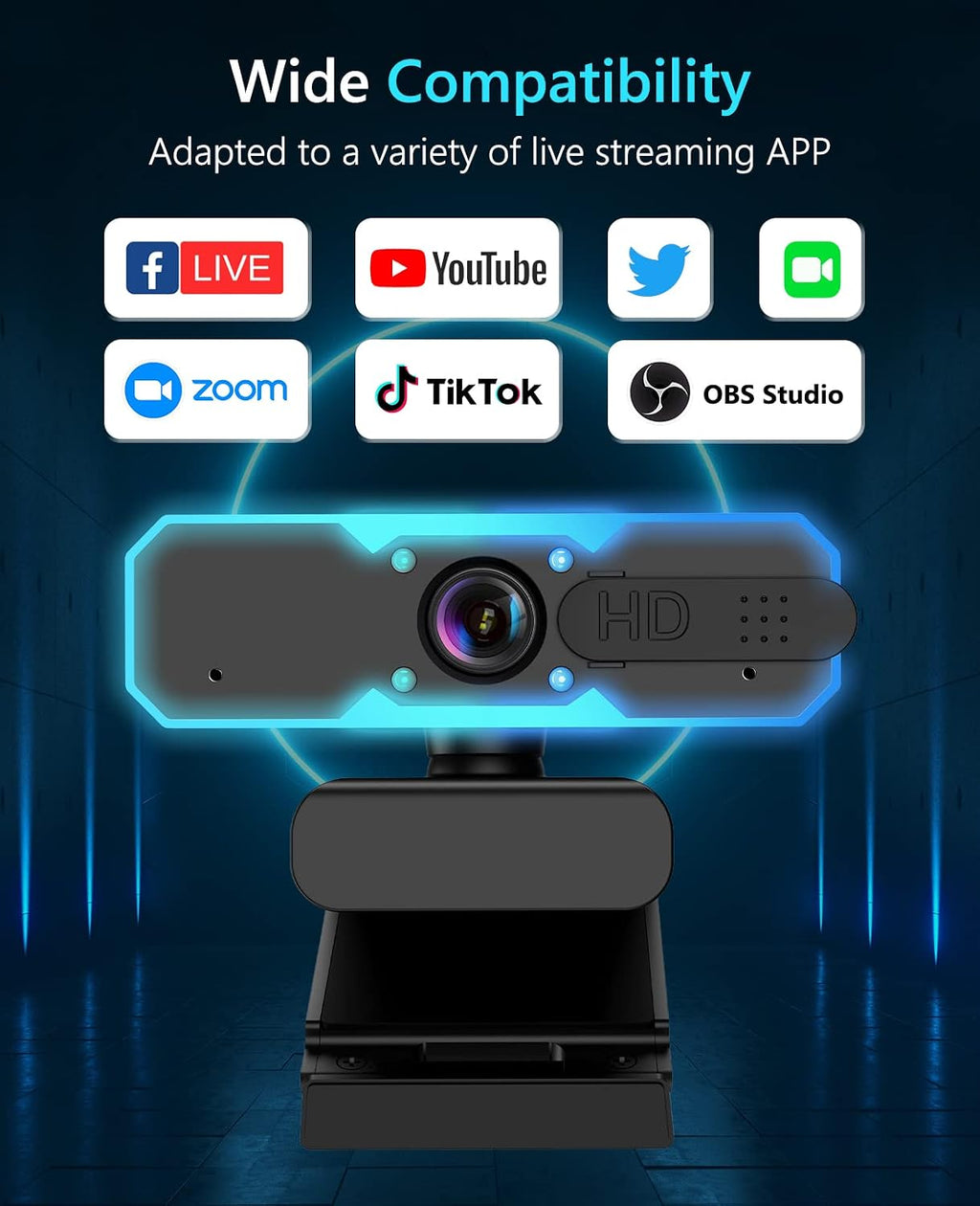 1080P 60FPS Streaming Camera Webcam with Microphone and Fill RGB Light,Autofocus,Work with Laptop/Desktop