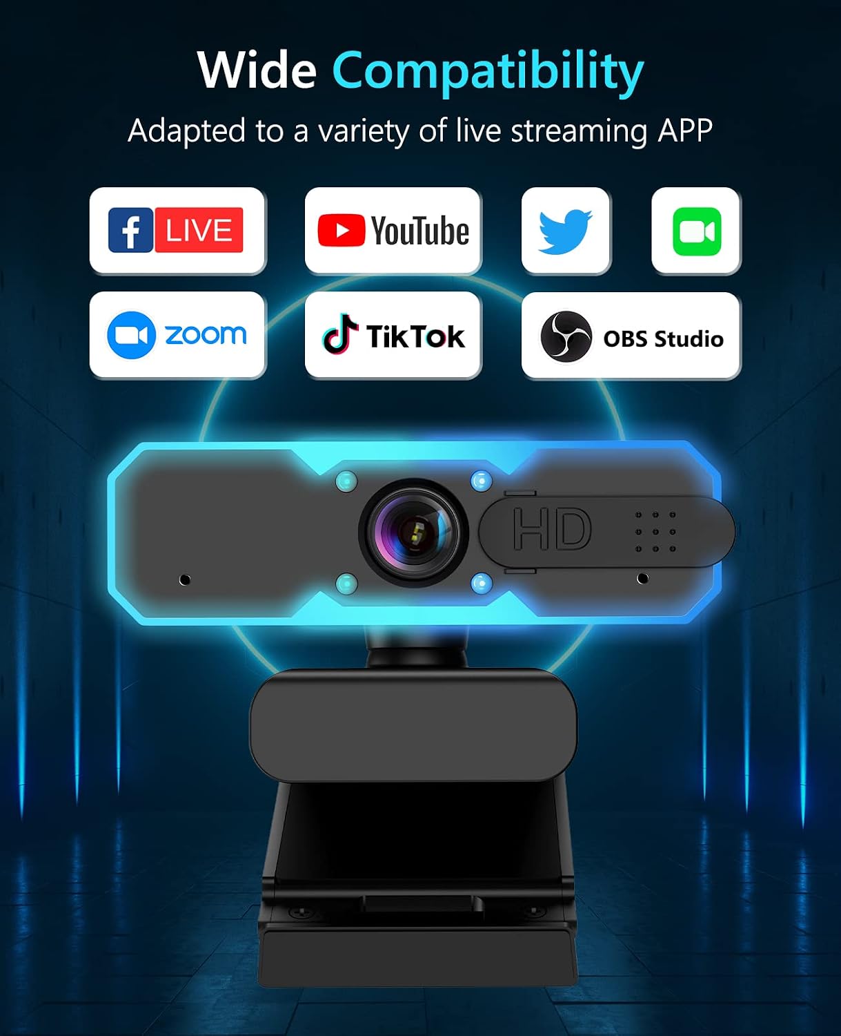 1080P 60FPS Streaming Camera Webcam with Microphone and Fill RGB Light,Autofocus,Work with Laptop/Desktop