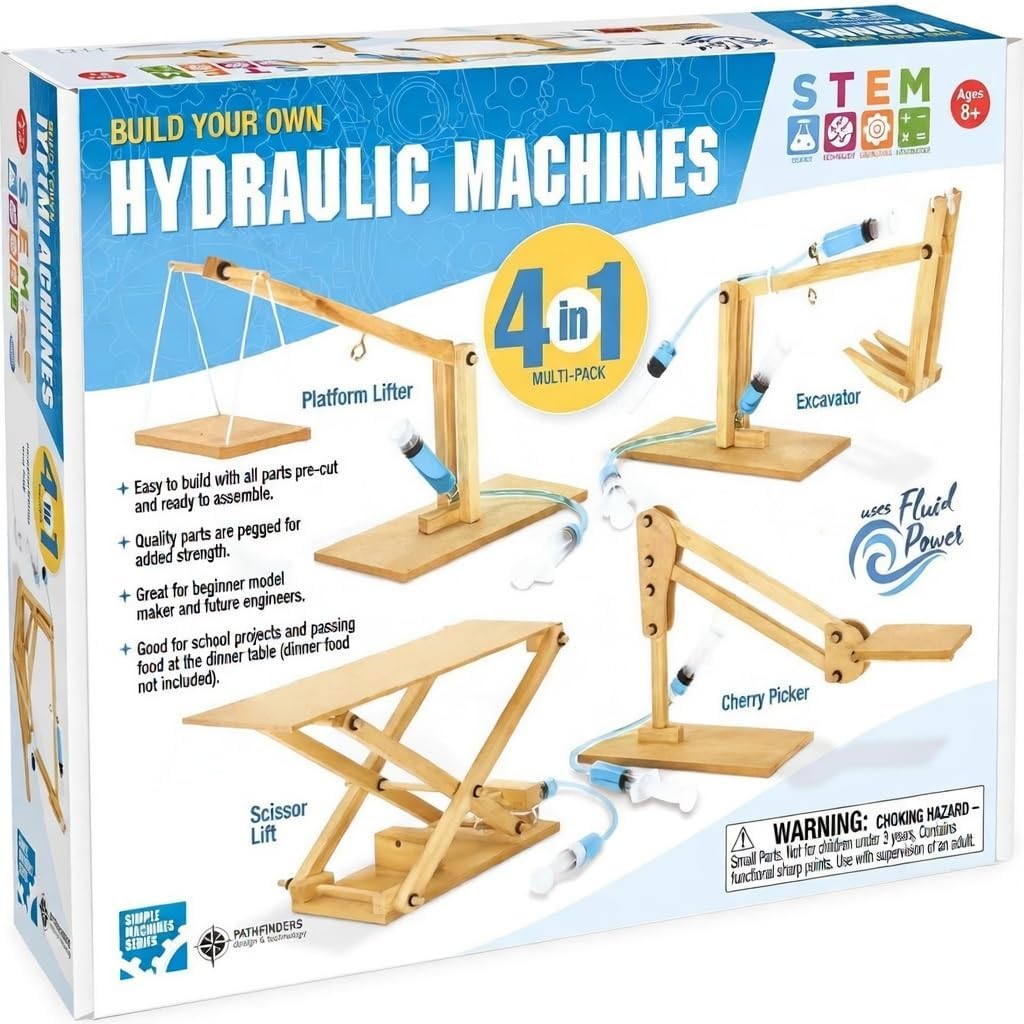 STEM Kit- Hydraulics 4-in-1– Build 4 Hydraulic Machines | Engineering Model Kit for Kids 8+ | Educational Science Toy