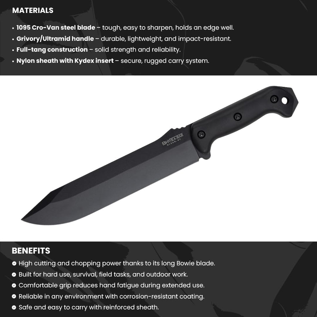 Becker BK9 Combat Bowie Fixed Blade Knife, Black