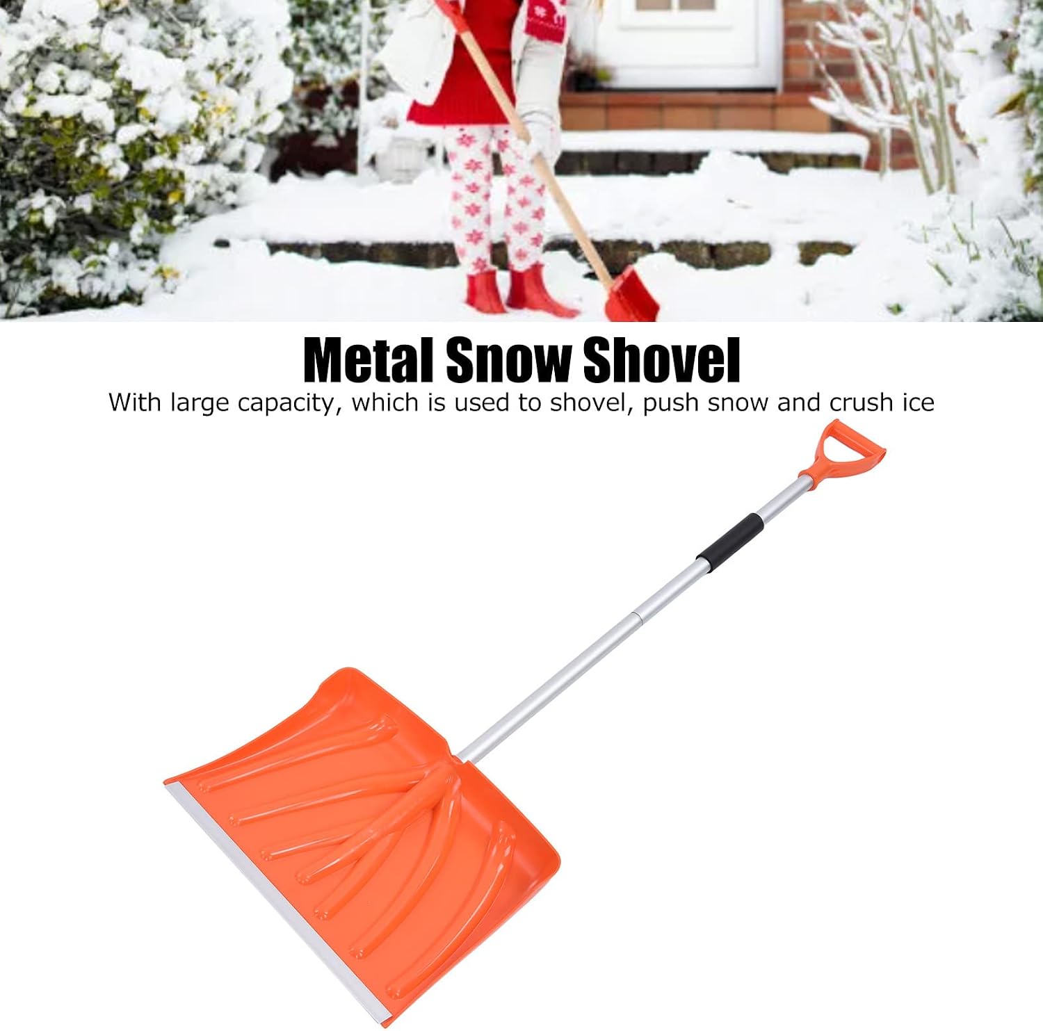 Snow Shovel, Large Capacity Aluminum Alloy Snow Pusher and Ice Crusher, with Foam Grip for Garden Car Camping Outdoor