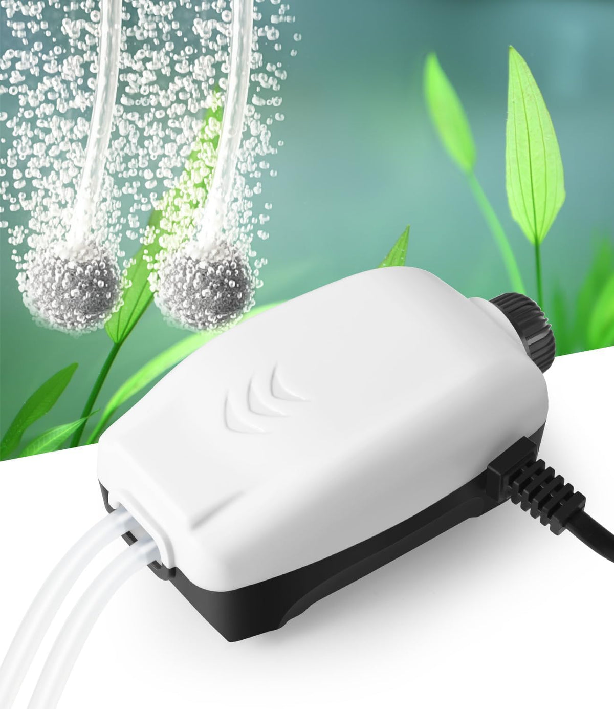 2W Nano Whisper Aquarium Air Pump, 57GPH Adjustable Dual Outlet Fish Tank Oxygen Pump, Aquarium Aerator for 1-50
