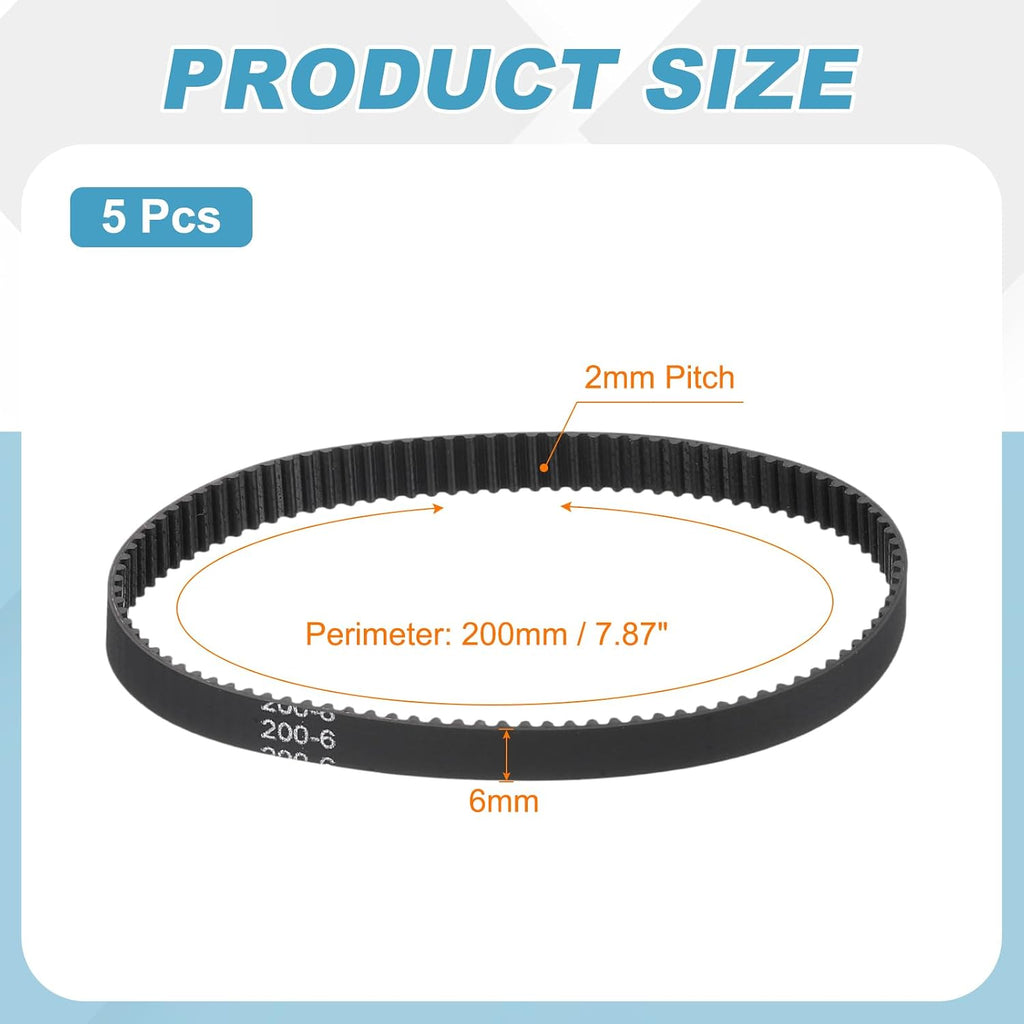 MECCANIXITY 200mm GT-2 Timing Belt 6mm Width 2mm Pitch Black 5pcs