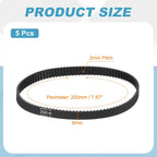 MECCANIXITY 200mm GT-2 Timing Belt 6mm Width 2mm Pitch Black 5pcs