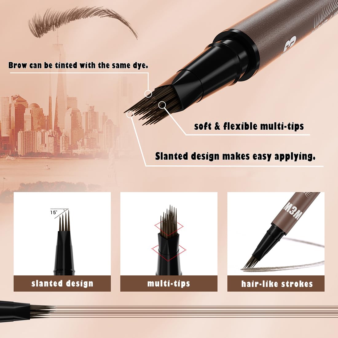 Multi-Tip Eyebrow Pen, Liquid Microblading Effect Hair‑Like Brow Strokes