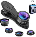 5 in 1 Phone Camera Lens Kit -0.63X Wide Angle Lens & 15X Macro Lens+190°Fisheye Lens/CPL + 2X Telephoto Lens