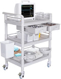Mobile Medical Cart 3-Tier Professional Utility Cart 330 LBS Max Load | Rolling Crash Cart Ultrasound Trolley, With