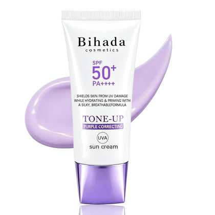 Purple Tone-Up Sunscreen Primer SPF 50+ PA++++, Color Correcting Face Primer for Yellow Undertones & Dull-Looking