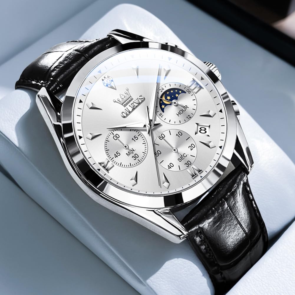 Men's Leather Analog Quartz Watch Luxury Chronograph Watch Waterproof