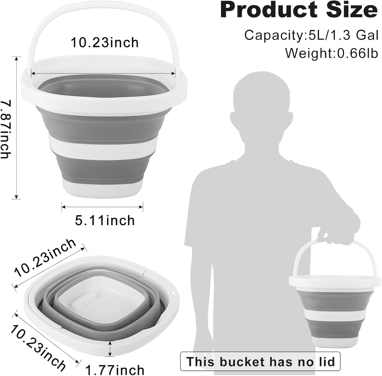 Collapsible Bucket 5L, Foldable Mop Bucket Car Wash Buckets with Handle for Cleaning Supplies, Portable Sink Wash