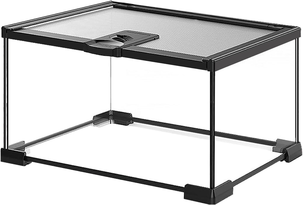 Reptile Terrarium Tank, Glass Reptile Vivarium, Sliding Mesh Cover, for Lizards, Horned Frogs, Snakes, Spiders