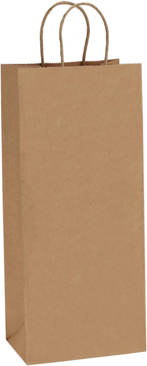 Wine Bags with Handles 5.25x3.25x13 Inch Brown Paper Bags 50 Pack