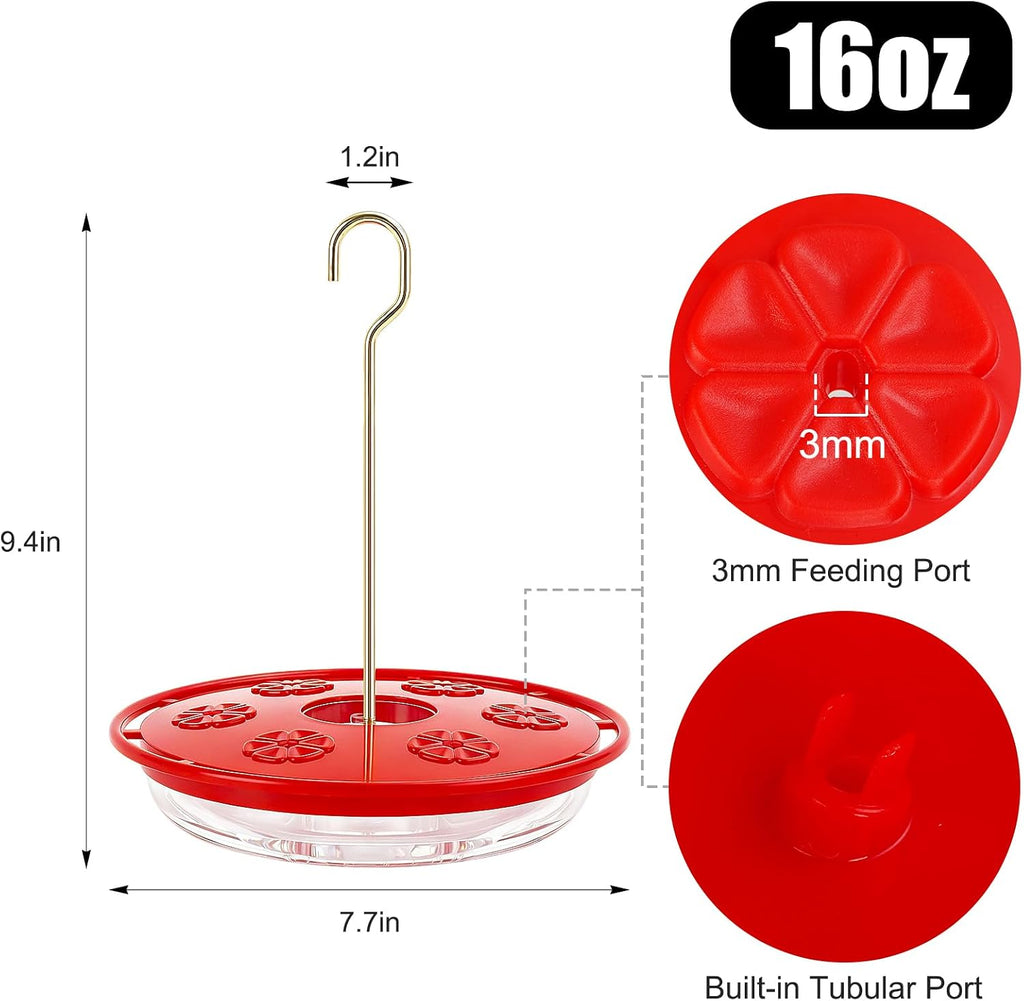 Saucer Hummingbird Feeders for Outdoors Hanging, 2 Pack 16oz Leak-Proof Nectar Feeder with Bee Guards Built-in Ant