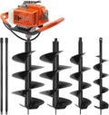 72CC Post Hole Digger Gas Powered, 2 Stroke Auger with 4&6&12 Inch Bits | LightWeight Powerful. Easy start