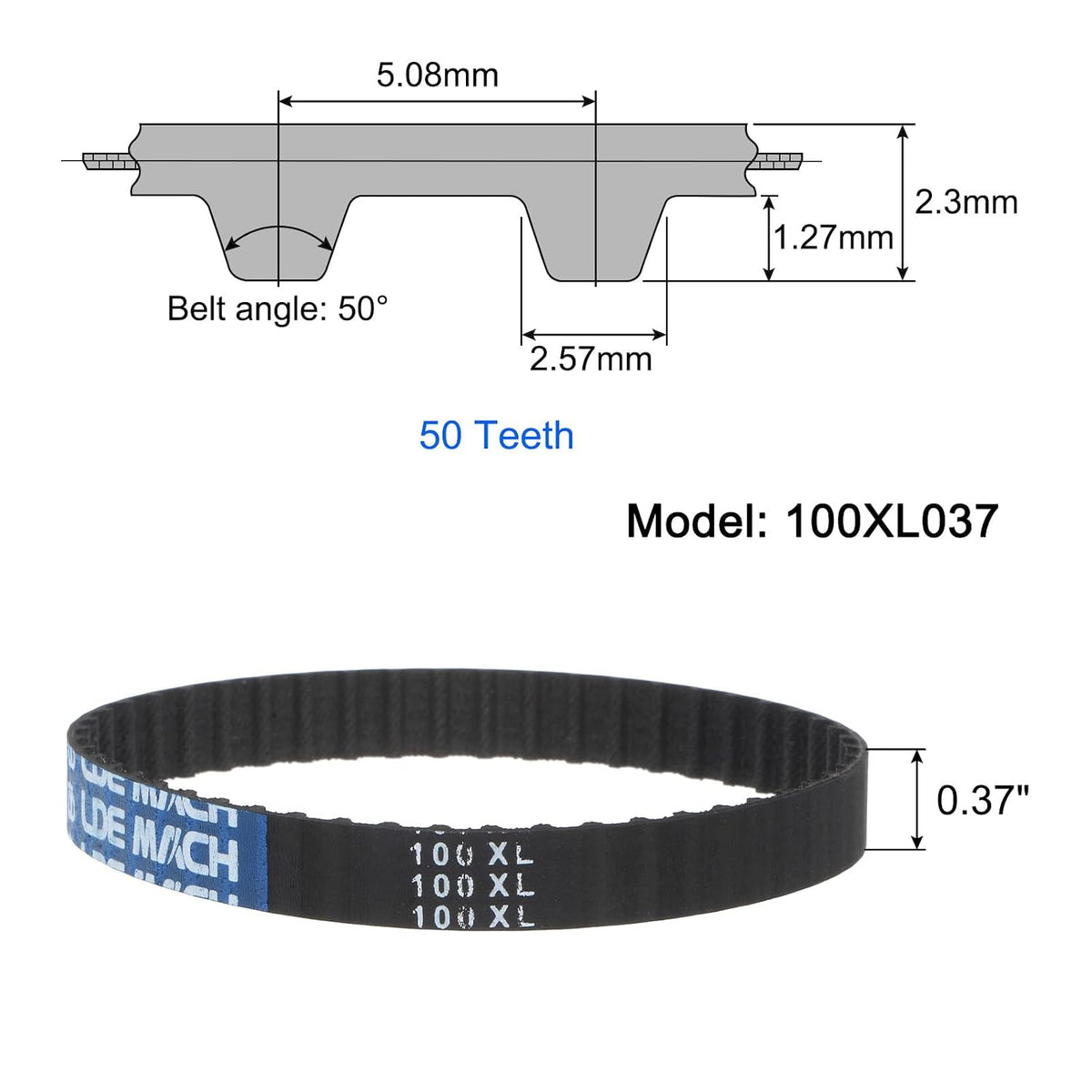 uxcell 2pcs 100XL 037 Timing Belt 50 Teeth Rubber Geared Cogged Belt