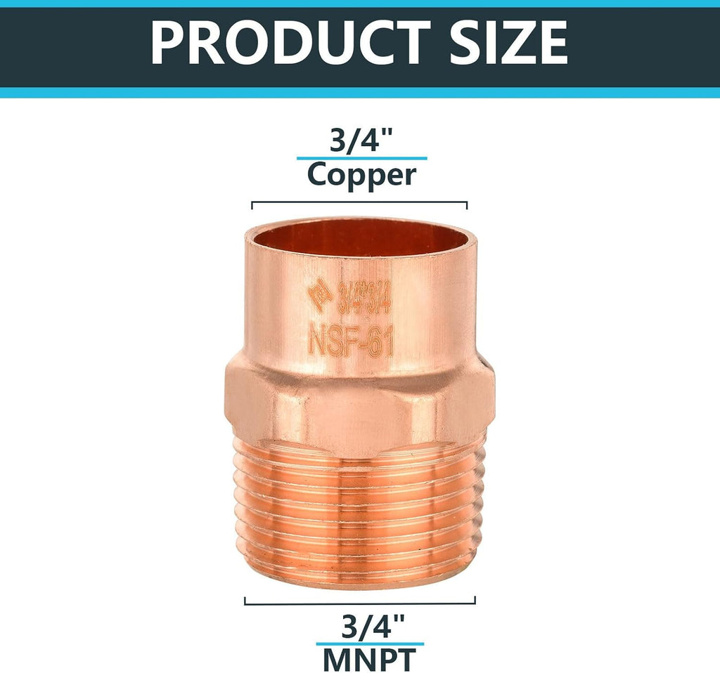10Pack Seelink 3/4" Copper x 3/4" Male NPT Adapter(COPPER061-10)