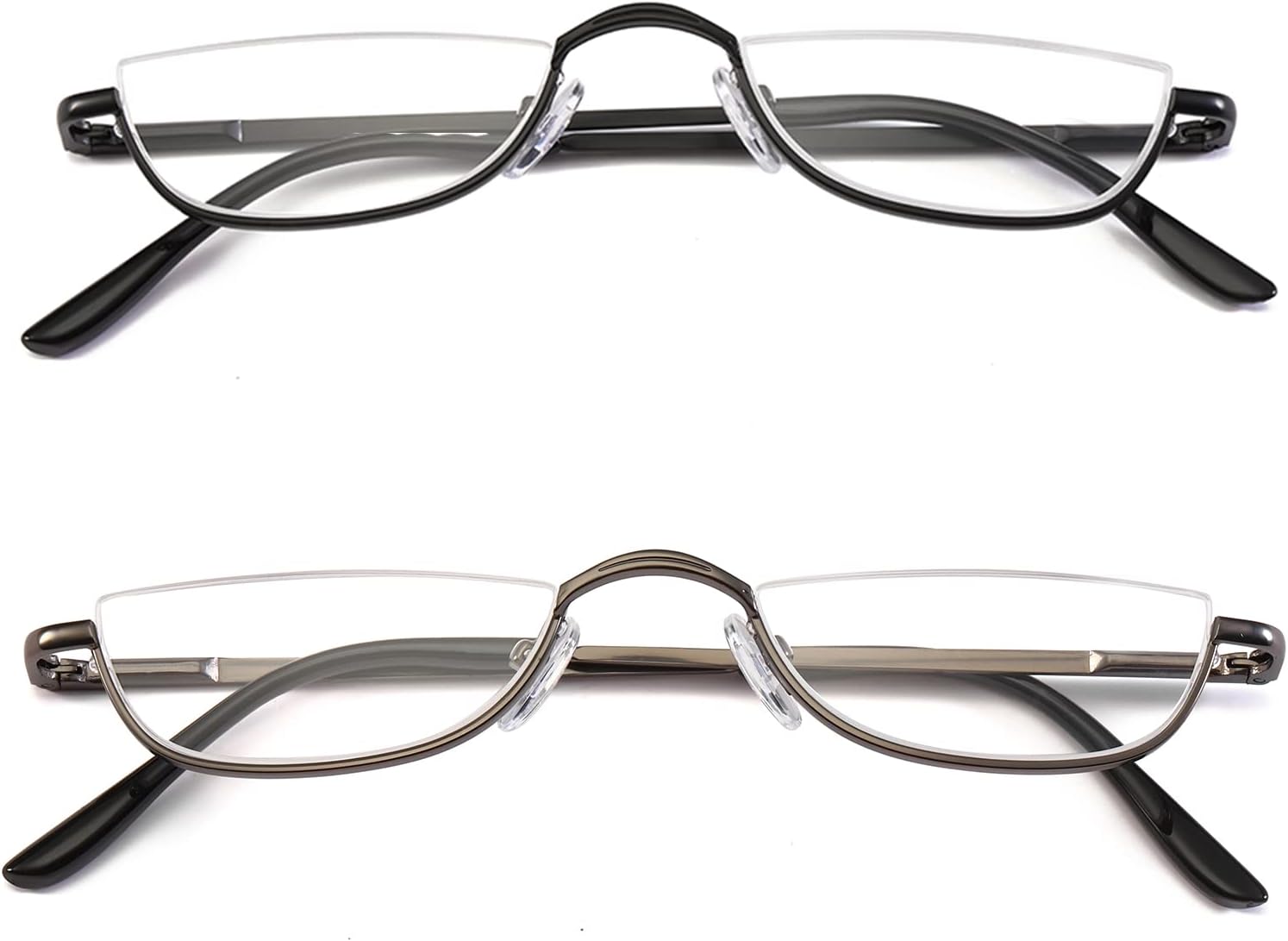 Half Reading Glasses 2 Pairs Metal Frame 2.00 | Half Rim Glasses Spring Hinge Readers with Leather Pouch for Men and