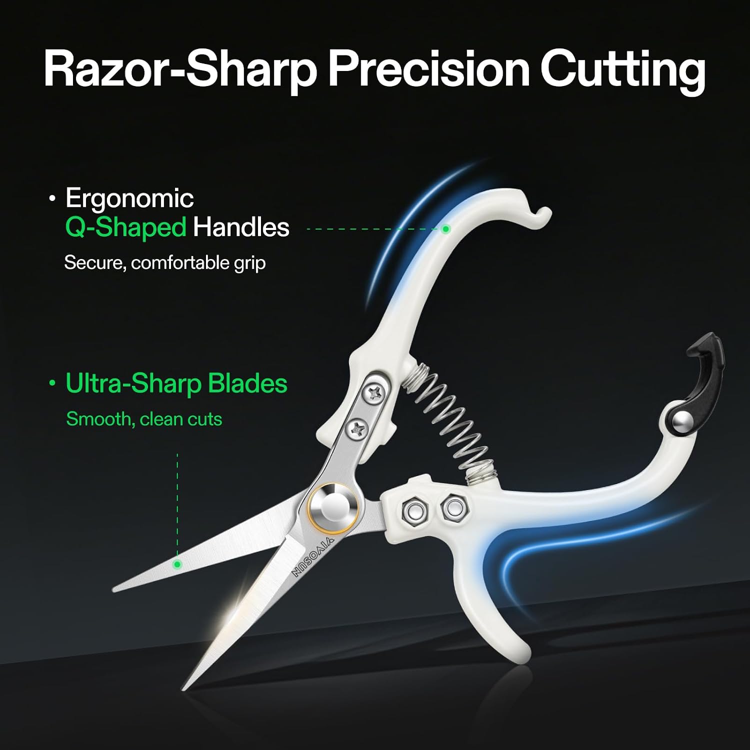 Pruning Shears for Gardening, Q-Shaped Garden Scissors for Plants | Straight Precision Stainless Steel Blades