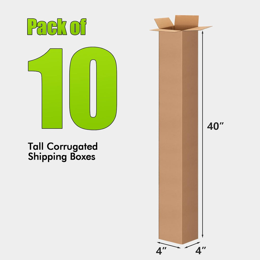 4x4x40 Inch Tall Corrugated Cardboard Boxes, 10 Pack