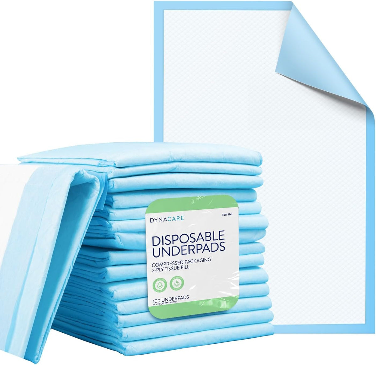 Disposable UnderPad, 17" x 24", 22g, 100 Count, Medium Absorbency