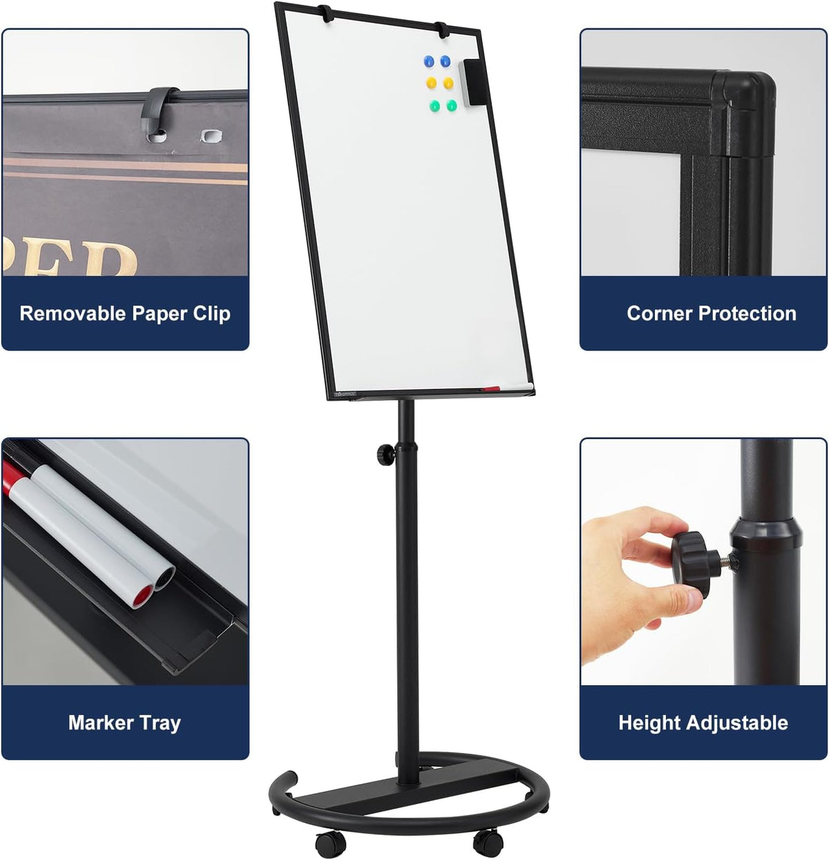Mobile Whiteboard Standing - 36 X 24 Inches Magnetic Rolling White Board, Height Adjustable Dry Erase Board on Wheels