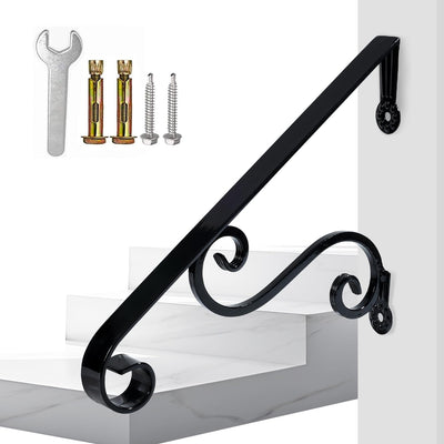 Hand Rails 1-2 Steps Porch Handrails Wrought Iron Handrail Grab Rail Single Post Railing 22.8"X 14.4" Black Stair