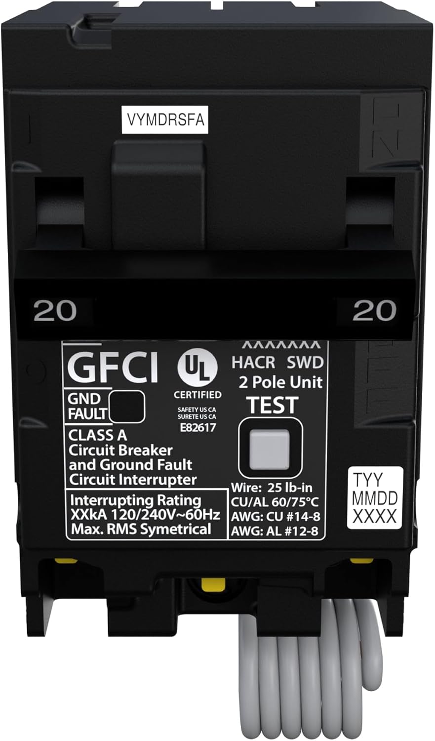 Q220GF Ground Fault Circuit Interrupter, 20 Amp, 2-Pole GFCI Circuit Breaker Replaces QF220A