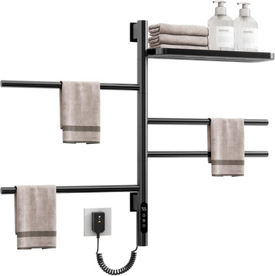 Swivel Heated Towel Rack, Wall Mounted Electric Towel Warmer Rack for Bathroom, 4 Round Bars Swivelable Towel Dryer