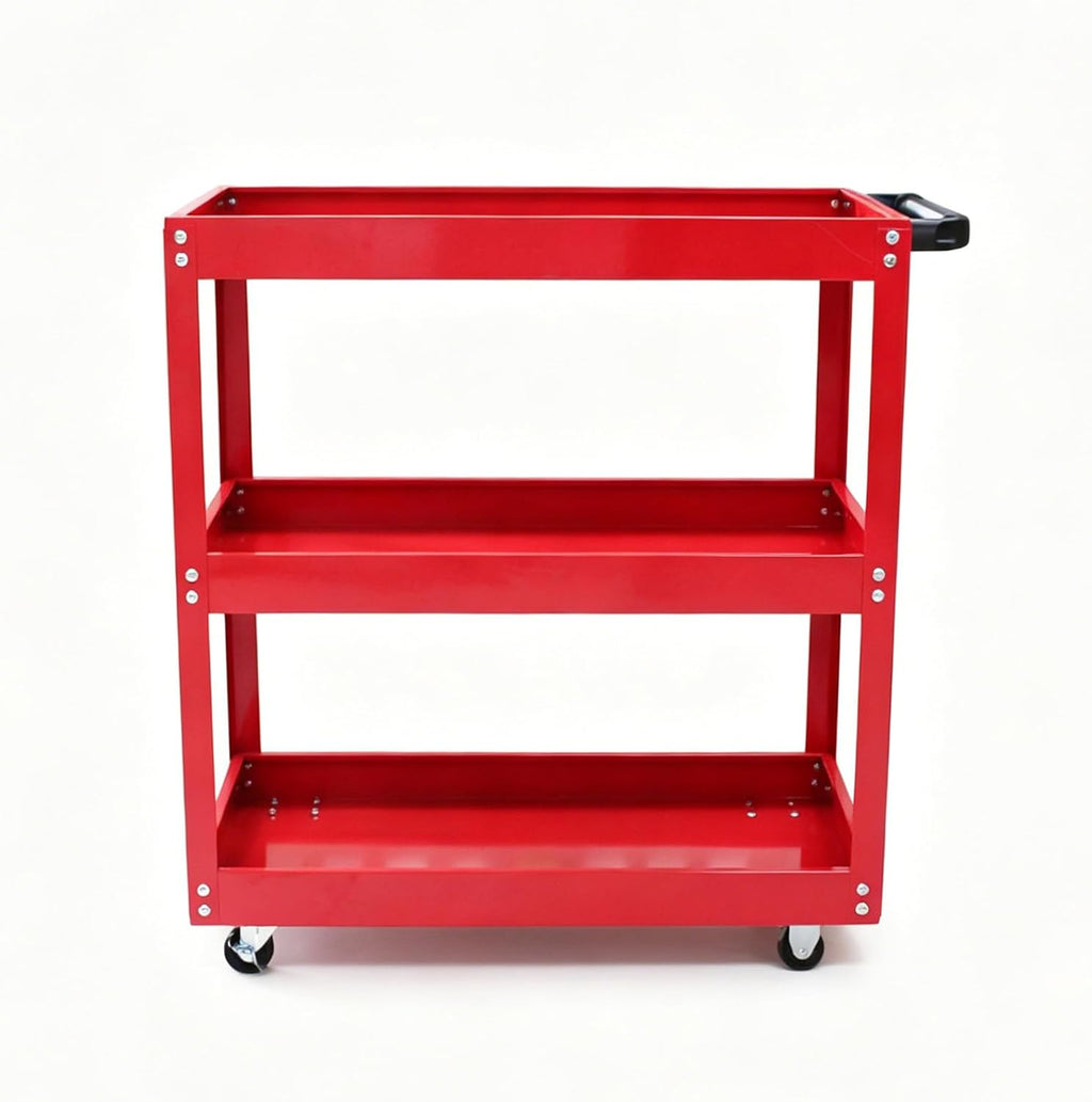 3 Tier Metal Rolling Tool Cart Heavy Duty Utility Cart with Handle Wheels | Metal Storage Service Cart Garage Tool