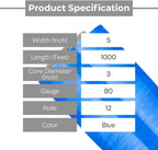 Blue Stretch Wrap, 12 Pack, 5 Inch, 1000 Feet/Roll