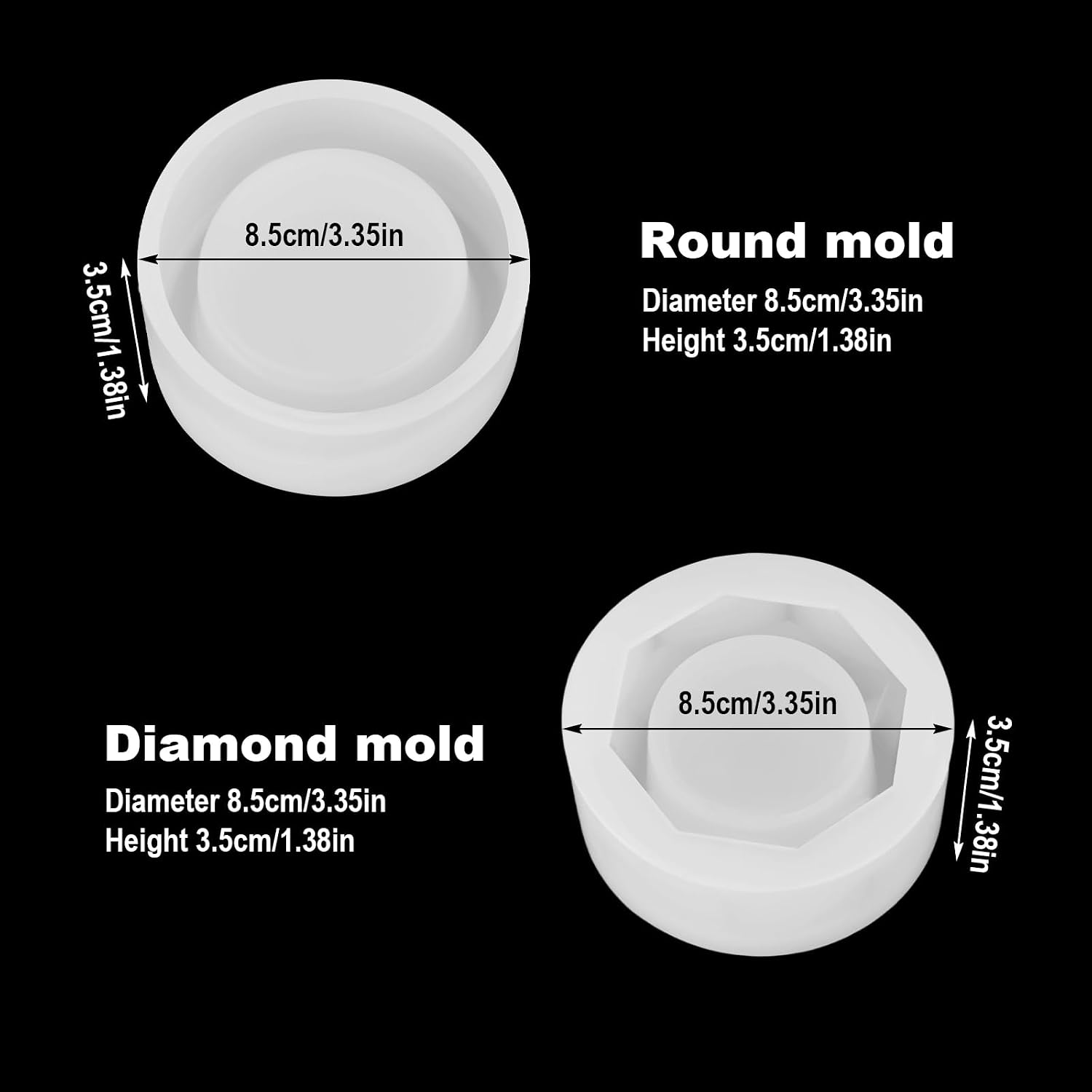2pcs Silicone Ashtray Resin Molds, Round Circles & Rhombuses Shape | Silicone Casting Molds Epoxy Accessories for Ash