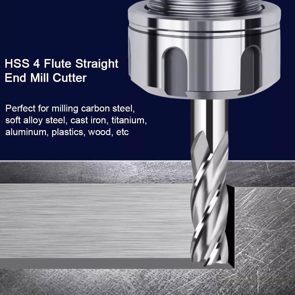 10Pcs 4-Flute End Mill Set, Metric CNC Milling Cutter Drill Bits Set 2-12mm