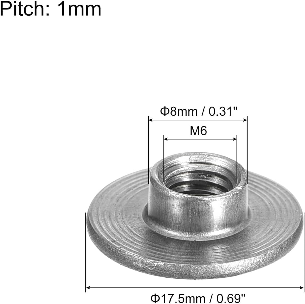 UXCELL M6 Carbon Steel Tee Nuts - 12pcs, 6mm Height, Round Base Weld Nuts With Through Hole Flange Insert Female Thread