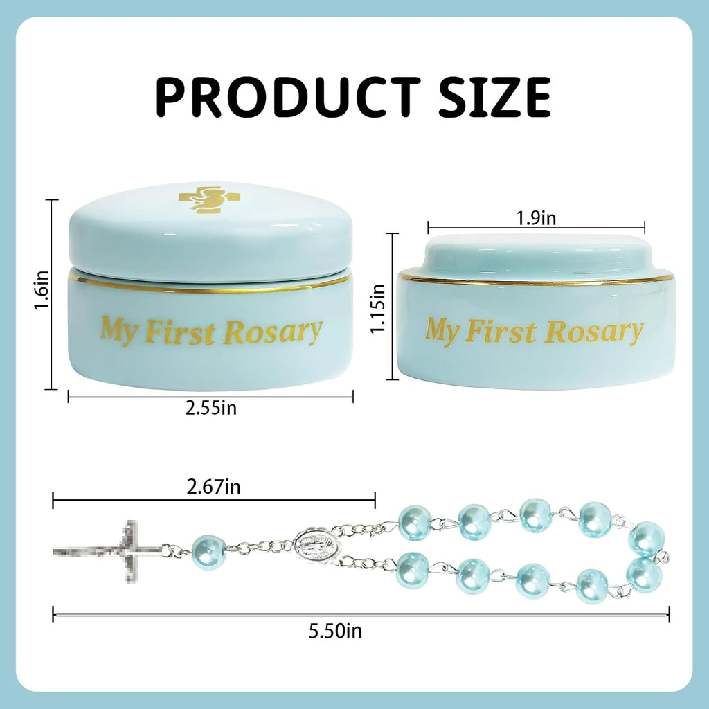 My First Rosary, Baptism Rosary for Boys and Ceramic Keepsake Box
