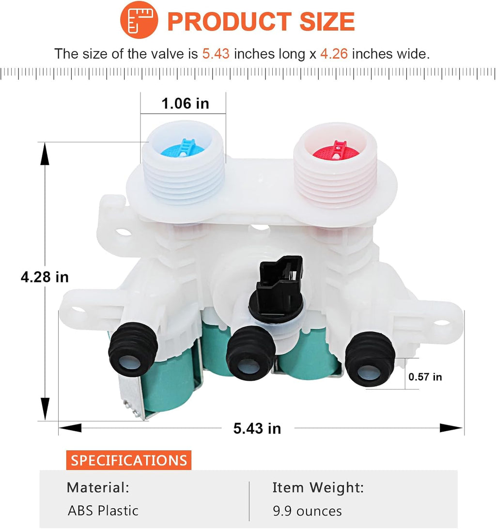 【𝟮𝟬𝟮𝟲 𝗨𝗽𝗴𝗿𝗮𝗱𝗲𝗱】W11096268 w10758829 Water Inlet Valve - w10853296 suitable for kenmore whirlpool washers - W10632527 w11220230 water inlet valve exact fit wtw7300dw1, wtw8500dc5, etc.