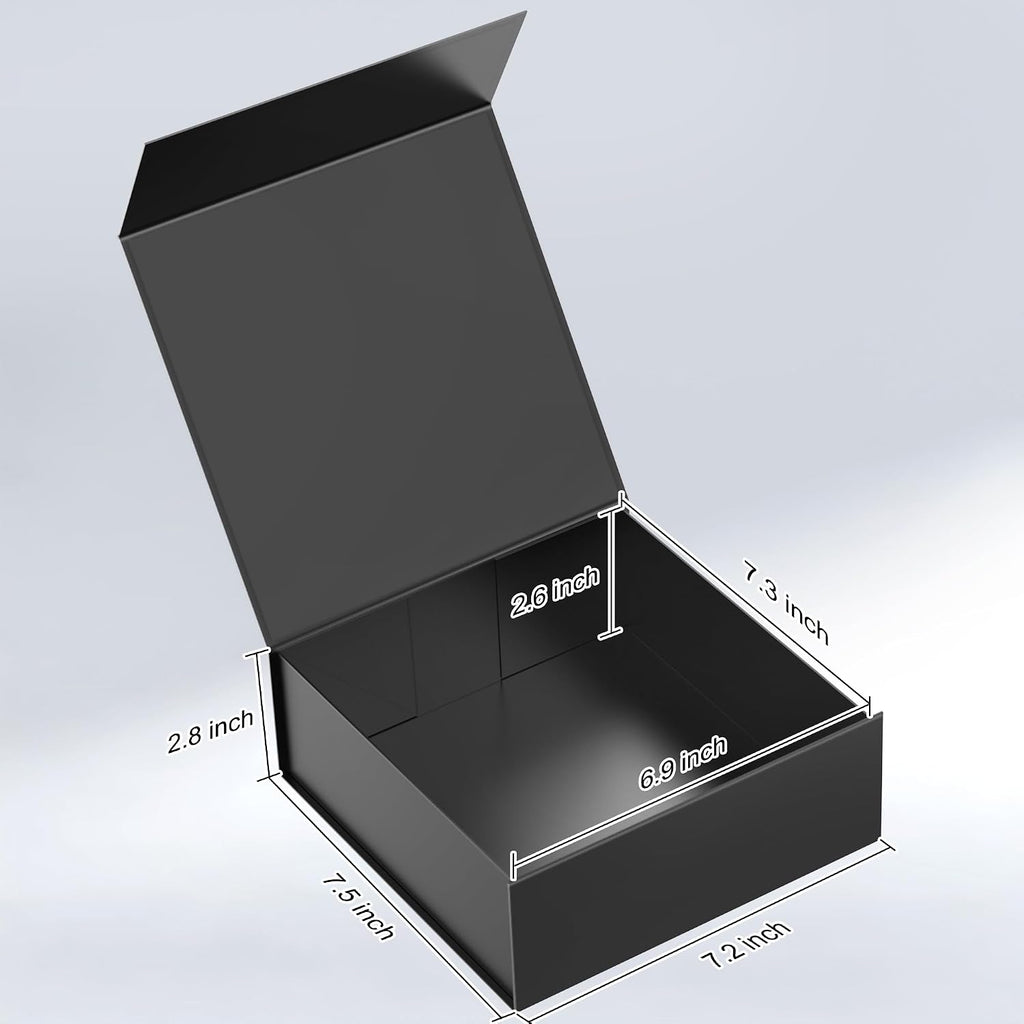 Gift Box 7.5''x7.2''x2.8'' Black Gift Boxes with Magnetic Lids for Presents, Rectangle Collapsible Luxury Gift Box