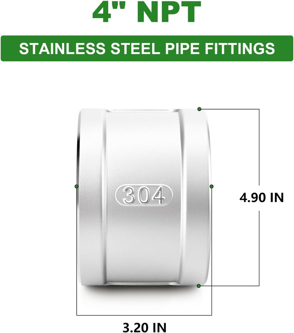 TAISHER 1PCS 304 Stainless Steel Cast Pipe Fitting, Coupling, 4" NPT Female Threaded