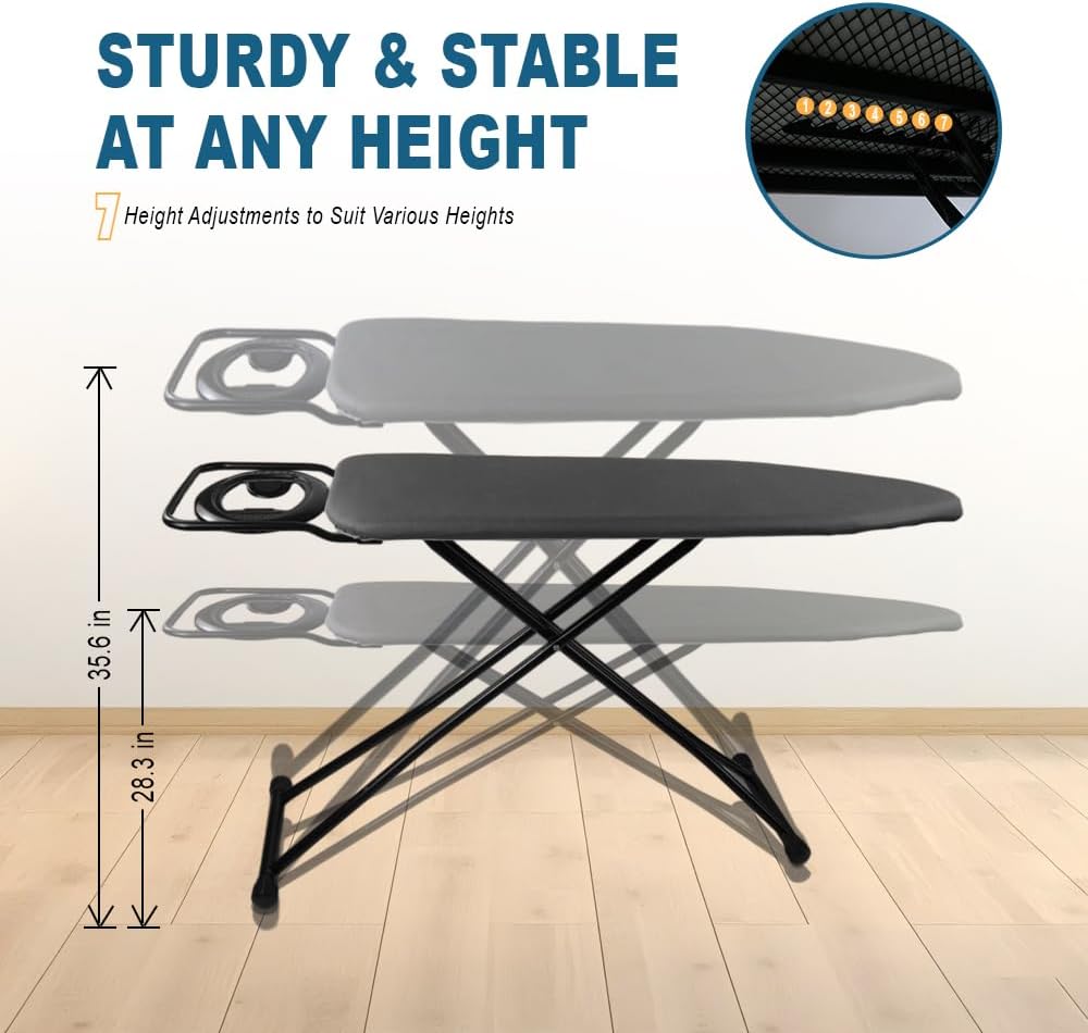 Ironing Board Full Size, Heat Resistant Cover Iron Board with Steam Rest, Ultra Thick Padding, Height Adjustable