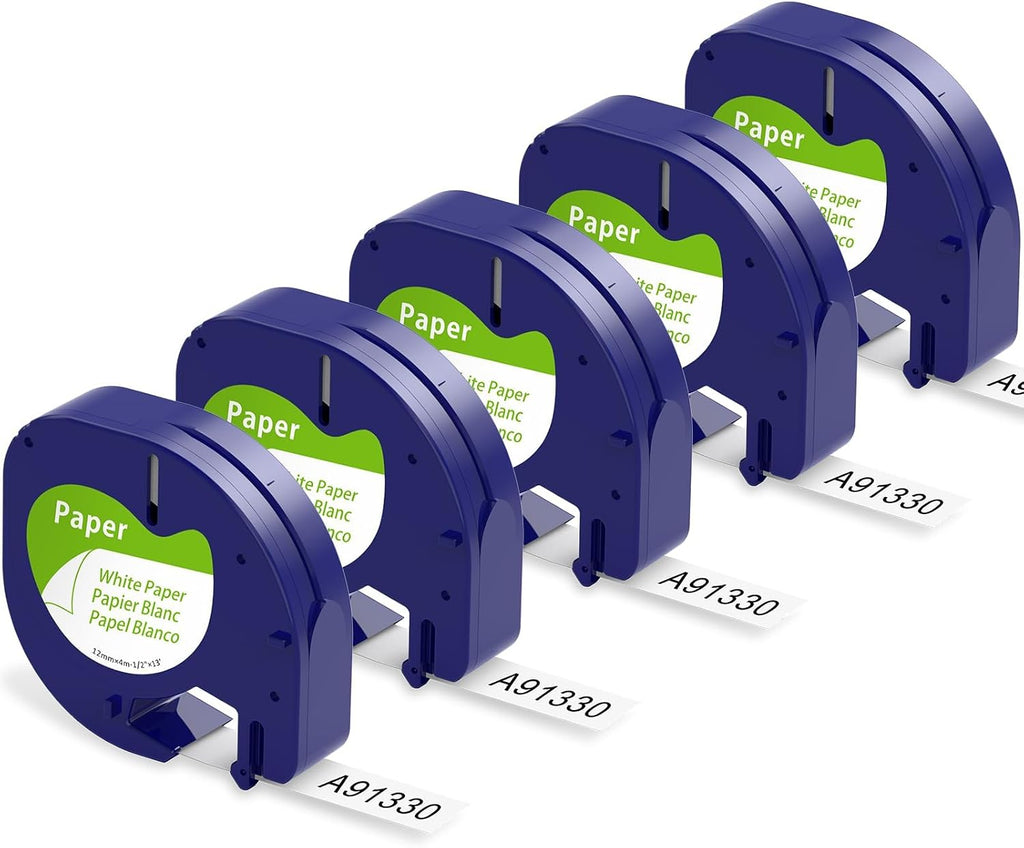 5X Replace for Dymo Label Maker Refills White Paper Letratag 12mm x4m 91330 | Compatible with DYMO Letratag Refills