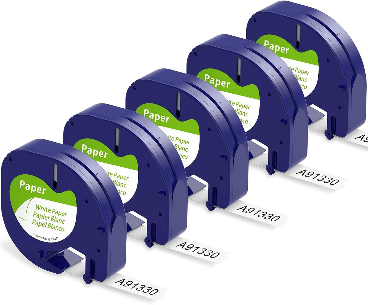 5X Replace for Dymo Label Maker Refills White Paper Letratag 12mm x4m 91330 | Compatible with DYMO Letratag Refills