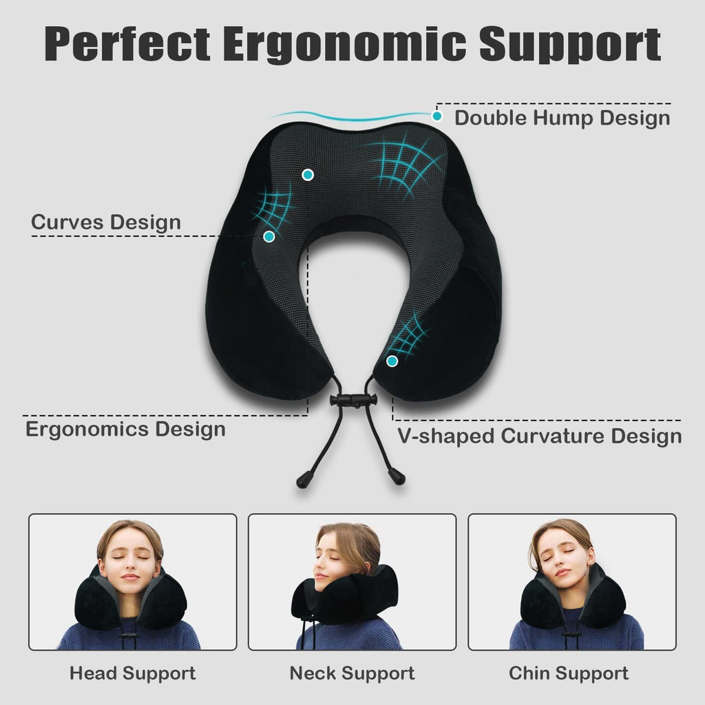 Travel Pillow, Memory Foam Neck Pillow for Traveling, U Shape Neck Pillow Airplane Portable Flight Pillow Travel Kit