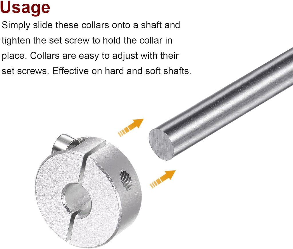HARFINGTON 4pcs Double Split Shaft Collar for 8mm Shaft Set Screw Clamp-On Collars, 25mm OD, 10mm Width, for Stoppers, Position, Hold Timing Pulleys, Machine Tools, Industry, Anodization