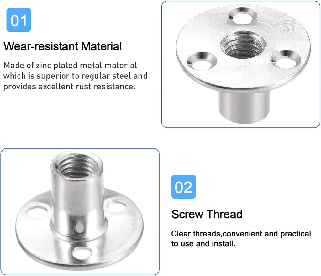 5Pcs M12 Brad Hole Tee Nut Zinc Plated Carbon Steel