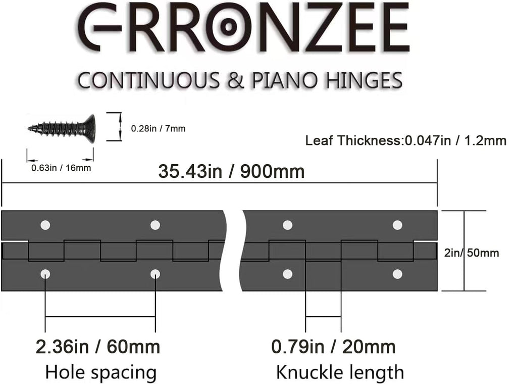 Black Piano Hinge 36 Inch x 2 Inch Open Width