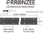 Black Piano Hinge 36 Inch x 2 Inch Open Width