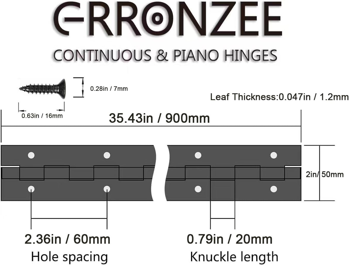 Black Piano Hinge 36 Inch x 2 Inch Open Width