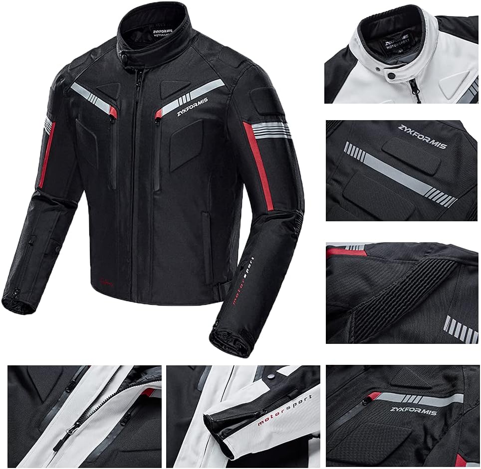 Motorcycle Jacket for Men with Removable CE Armor All Season | CE Protective Gear, 600D Oxford, Water Resistant
